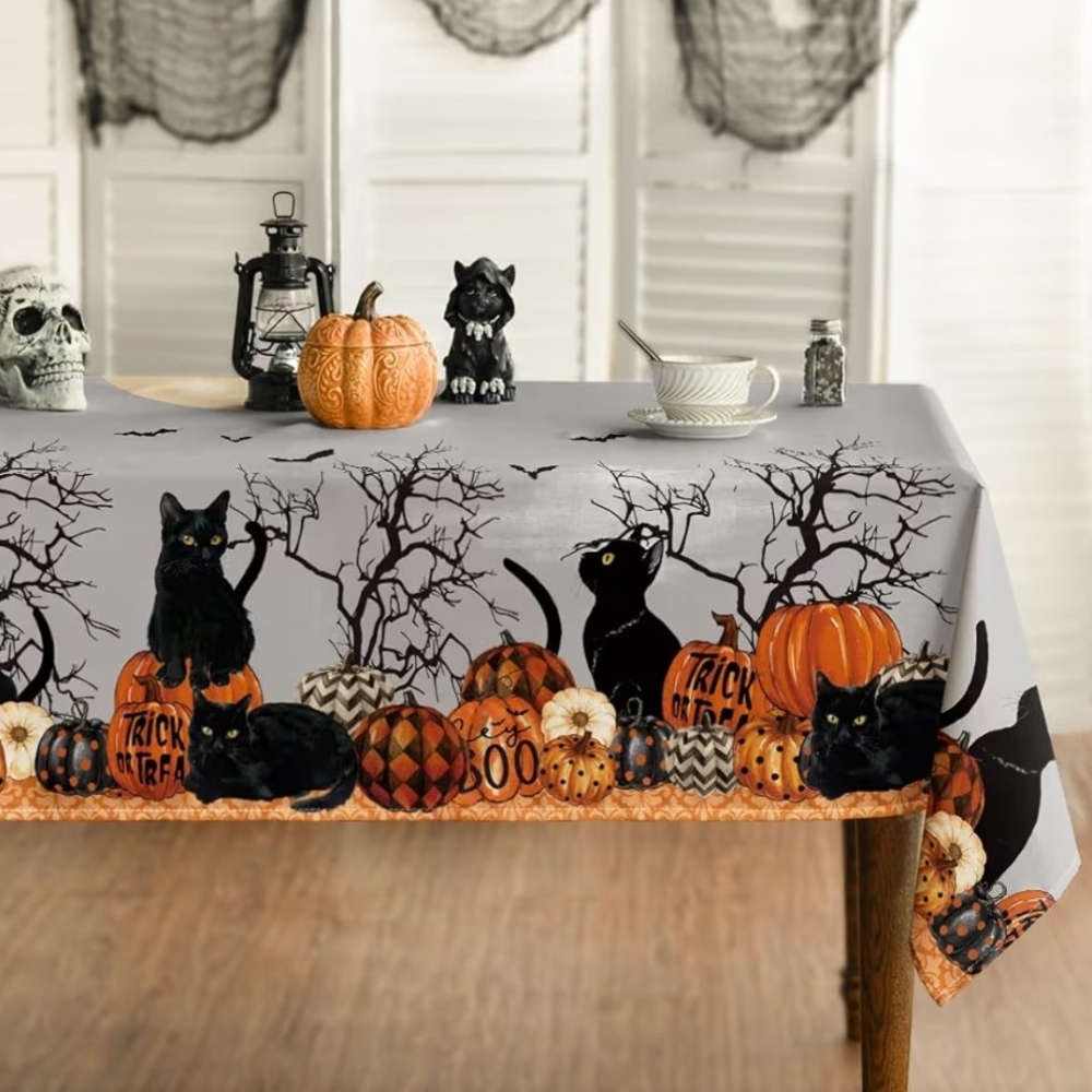 Halloween Cat and Pumpkin Rectangular Tablecloth Size 52 X 70